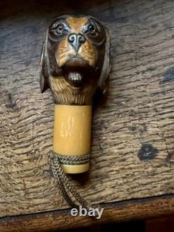 Antique Gadget Cane Dog Glove Holder Mechanical Carved Walking Stick Topper Only