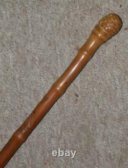 Antique Gadget Concealed Japanese Fishing Rod Cane/Stick -Hand-Carved Shaft