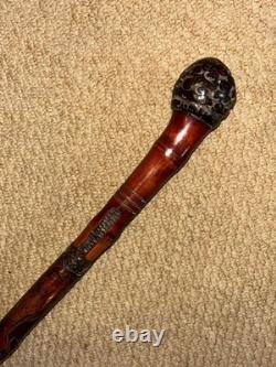 Antique Gadget Concealed Japanese Fishing Rod Walking Stick Hand Carved Shaft