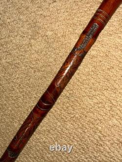 Antique Gadget Concealed Japanese Fishing Rod Walking Stick Hand Carved Shaft