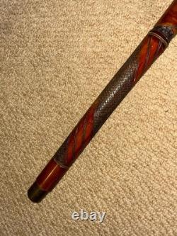 Antique Gadget Concealed Japanese Fishing Rod Walking Stick Hand Carved Shaft