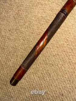 Antique Gadget Concealed Japanese Fishing Rod Walking Stick Hand Carved Shaft