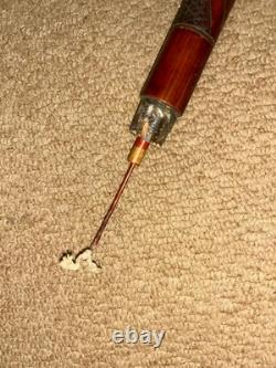 Antique Gadget Concealed Japanese Fishing Rod Walking Stick Hand Carved Shaft