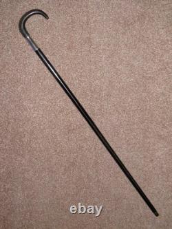 Antique Gents Hand Carved Bovine Horn Crook Topped Ebonised Walking Stick 88cm