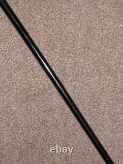 Antique Gents Hand Carved Bovine Horn Crook Topped Ebonised Walking Stick 88cm