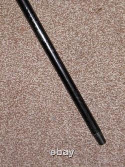 Antique Gents Hand Carved Bovine Horn Crook Topped Ebonised Walking Stick 88cm