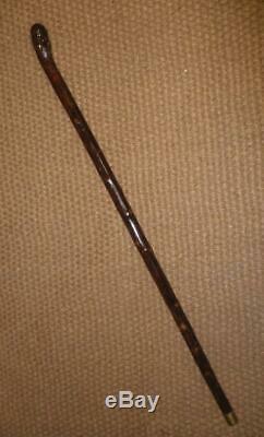 Antique Gents Heavy Rustic Carved Chinese Mandarin Head Walking Stick 95cm