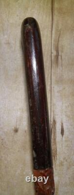 Antique Gents Treen Fully Carved Shaft Walking Stick / Cane Floral Design 96cm