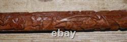 Antique Gents Treen Fully Carved Shaft Walking Stick / Cane Floral Design 96cm