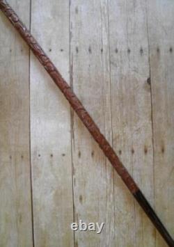 Antique Gents Treen Fully Carved Shaft Walking Stick / Cane Floral Design 96cm