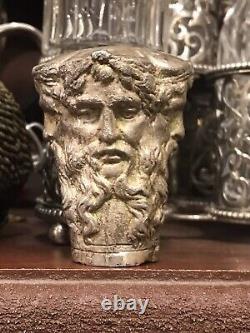 Antique German Solid Silver Walking Cane Handle Carved Four Male Portrait Bust