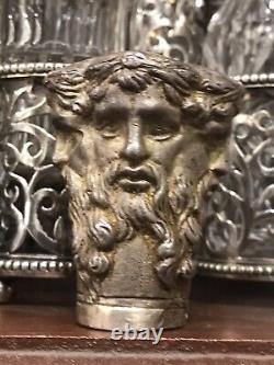 Antique German Solid Silver Walking Cane Handle Carved Four Male Portrait Bust