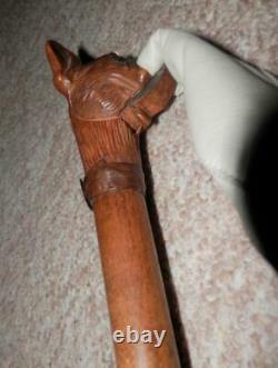 Antique Glove Holder Hand-Carved French Bulldog-Walking Stick/Cane Silver 1927