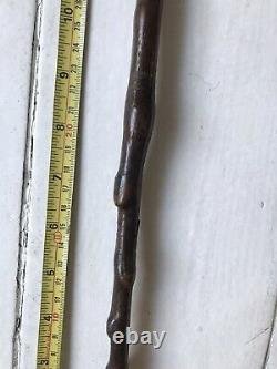 Antique Gnarled Rustic Hand Carved Bentwood Black Thorn Wood Walking Cane Stick