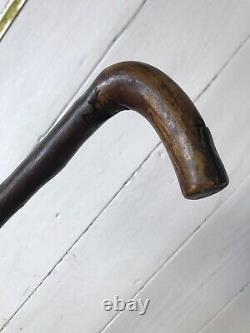 Antique Gnarled Rustic Hand Carved Bentwood Black Thorn Wood Walking Cane Stick