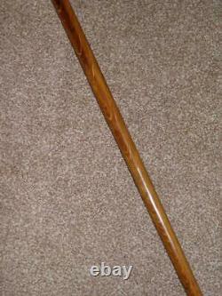 Antique Gold Plate Carved Bovine Horn Oak Walking Stick/Cane 86cm