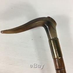 Antique Gold Plated Carved Horn Gold Plated Bamboo Effect Walking Stick / Cane