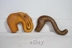 Antique Greek Rare Hand Carved walking stick cane top head wooden folk made