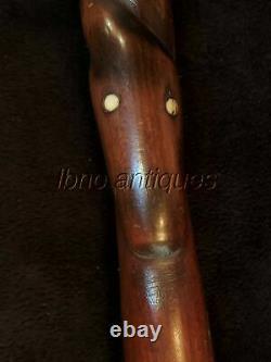 Antique Hadn-carved Sailor's /captain Walking Stick Snake And Star. Must See