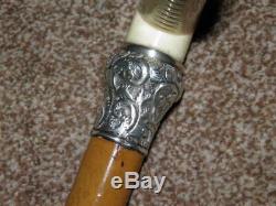 Antique Hallmarked 1890 Silver Carved Topped Walking Stick/Cane'H. W. Bellairs