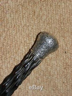 Antique Hallmarked 1896 Skilful Hand-Carved Ebony Swagger Stick. Entangled Snake