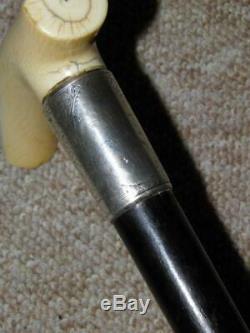 Antique Hallmarked 1901 Repousse Silver Carved Topped Ebony Walking Stick/Cane