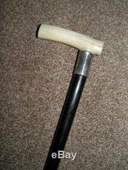 Antique Hallmarked 1901 Silver Carved Topped Ebony Walking Stick/Cane