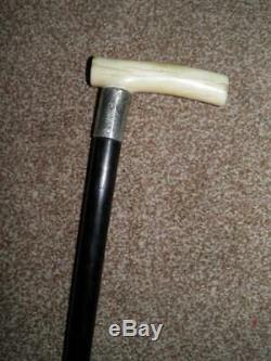Antique Hallmarked 1901 Silver Carved Topped Ebony Walking Stick/Cane