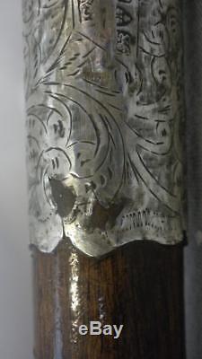 Antique Hallmarked 1906 Silver Walking/Dress Cane- Carved Dogs Head WithGlass Eyes