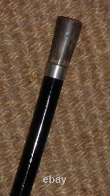 Antique Hallmarked 1920 Silver Ebonised Walking Stick With Carved Handle Top