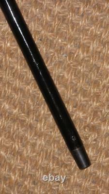 Antique Hallmarked 1920 Silver Ebonised Walking Stick With Carved Handle Top