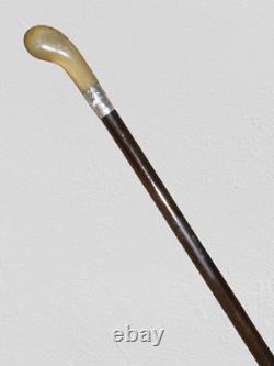 Antique Hallmarked 1921 Silver Ebonised Walking Stick/Cane With Carved Top
