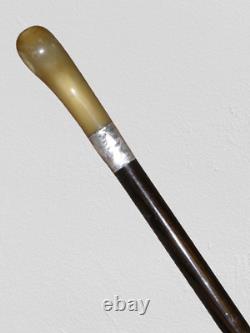 Antique Hallmarked 1921 Silver Ebonised Walking Stick/Cane With Carved Top