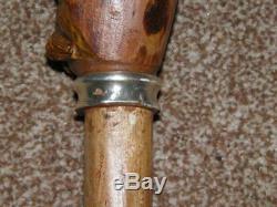Antique Hallmarked 1924 Silver Walking Stick With Carved Man's Face/Head Top