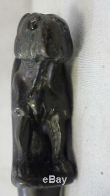Antique Hallmarked Carved Crook Dog Figure/Head Ebonised Dress/Walking Cane 87cm