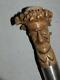 Antique Hallmarked Silver 1903 FATHER TIMES Wood Spirit Carved Folk Art Cane