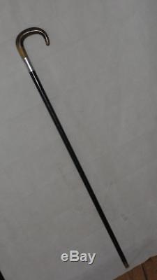 Antique Hallmarked Silver Carved Crook Top Walking Stick 91cm
