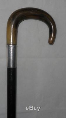 Antique Hallmarked Silver Carved Crook Top Walking Stick 91cm