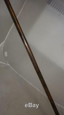 Antique Hallmarked Silver Carved Crook Top Walking Stick 92cm