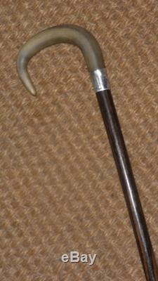 Antique Hallmarked Silver Carved Crook Topped Walking Cane 89cm'E. J. F A. M. F