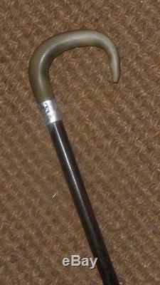 Antique Hallmarked Silver Carved Crook Topped Walking Cane 89cm'E. J. F A. M. F