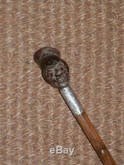 Antique Hallmarked Silver London 1919 Carved Crooked Man'W. W. J' Walking Stick