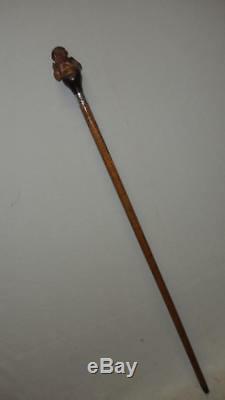 Antique Hallmarked Silver Walking Stick/Dress Cane- Carved Man Handle/Top