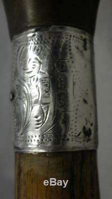 Antique Hallmarked Silver Walking Stick/Dress Cane- Carved Man Handle/Top