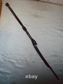 Antique Hand-Carved African Ebony Tribal Walking Stick. Bird in Snakes Mouth