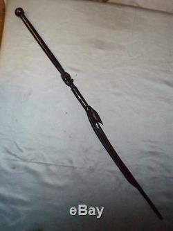 Antique Hand-Carved African Ebony Tribal Walking Stick. Bird in Snakes Mouth