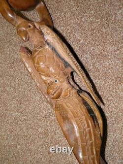 Antique Hand Carved African Tribal Eagle Clutching Snake Weighted Walking Stick