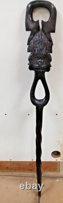 Antique Hand Carved African Tribal Ebony Walking Stick