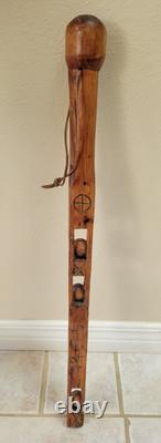 Antique Hand Carved Ball and Cage Whimsey Child's Walking Stick Pole 26 X 2