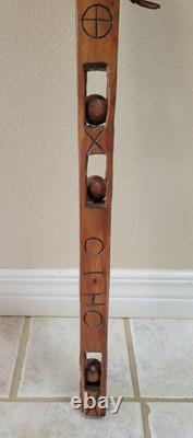 Antique Hand Carved Ball and Cage Whimsey Child's Walking Stick Pole 26 X 2